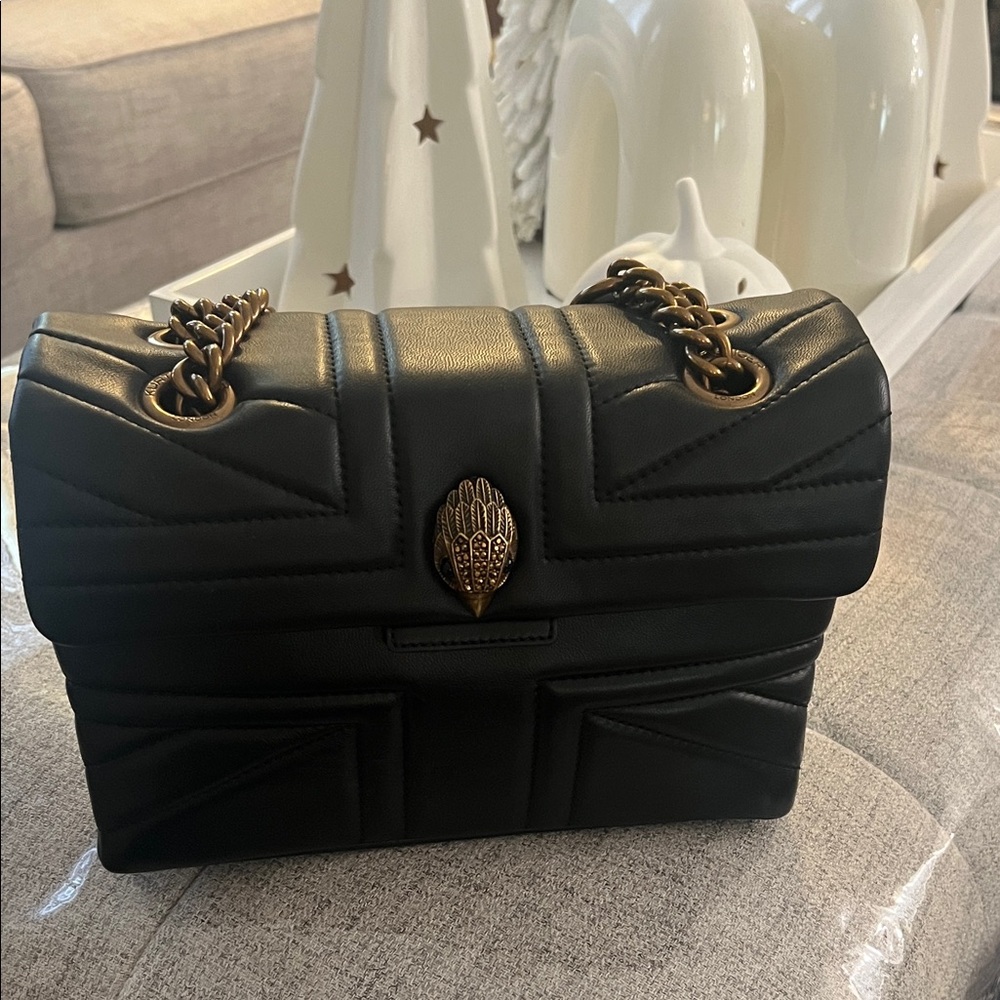 Kurt Geiger Black Quilted Shoulder Bag with Gold Chain